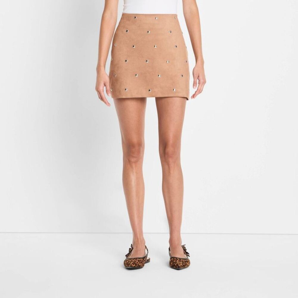 Women's Suede Studded Mini A-Line Skirt - Future Collective Brown 6